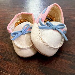 Juicy Couture, white blue and pink baby moccasins size 2